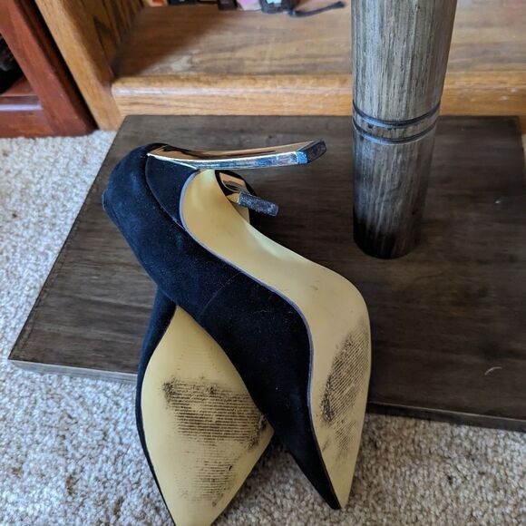 CASADEI black suede gold heels high heels sz 39 euc - Picture 6 of 7